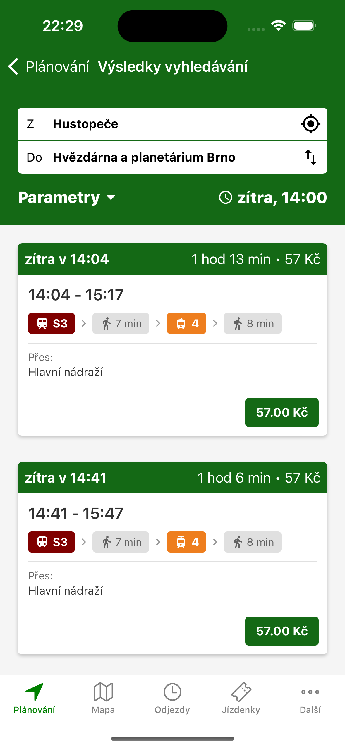 Screenshot z aplikace Rutio